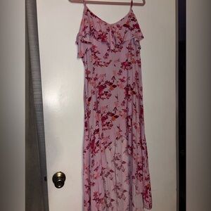 Pink Ruffled Tiered Maxi High-low